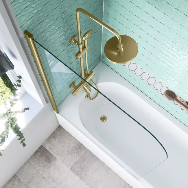 Geneva Easy Clean 6mm Brushed Brass Bath Screen - 800mm