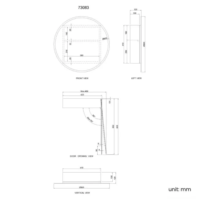 Harper Round Stainless Steel Mirror Cabinet 600mm
