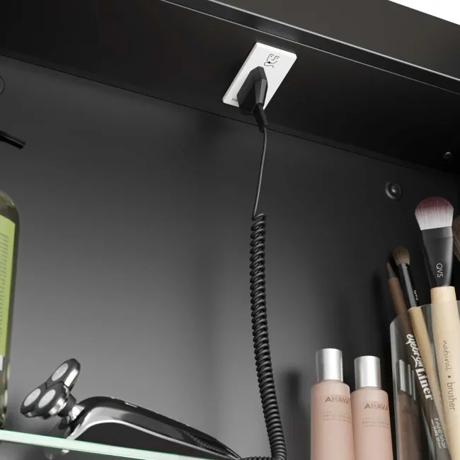 Olivia Black Framed Illuminated LED Mirror Cabinet 710x500mm