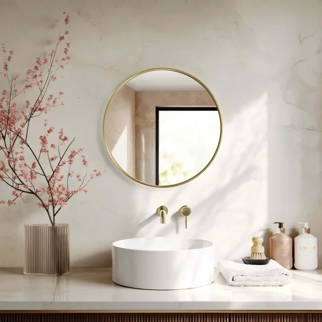 Essence Brushed Brass Round Bathroom Mirror 600mm