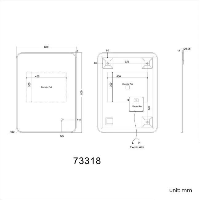 Olivia Brushed Brass Backlit llluminated LED Mirror 800x600mm