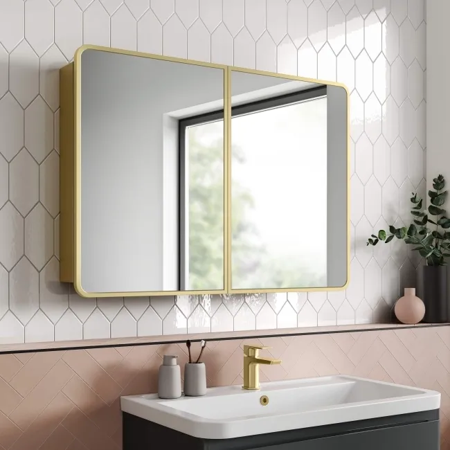 Olivia Matt Brass Mirror Cabinet 710x1000mm