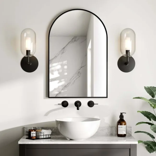 Essence Black Framed Arched Bathroom Mirror 750x500mm