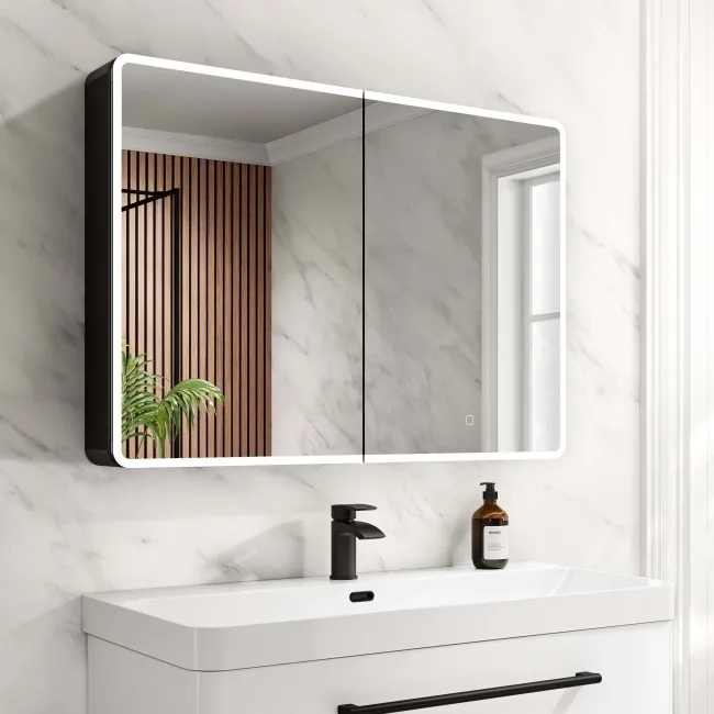 Aurora Matt Black Illuminated LED Mirror Cabinet 700x1000mm