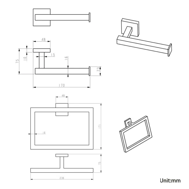 Isla Matt Black Toilet Roll Holder & Towel Ring