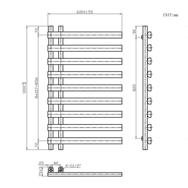 Palermo Electric Matt Black Designer Heated Towel Rail 1000x600mm