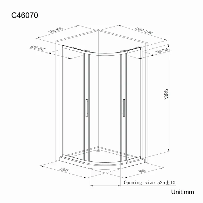 Hamburg Matt Black Easy Clean 8mm Offset Quadrant Shower Enclosure 1200x900mm - Easy Fix