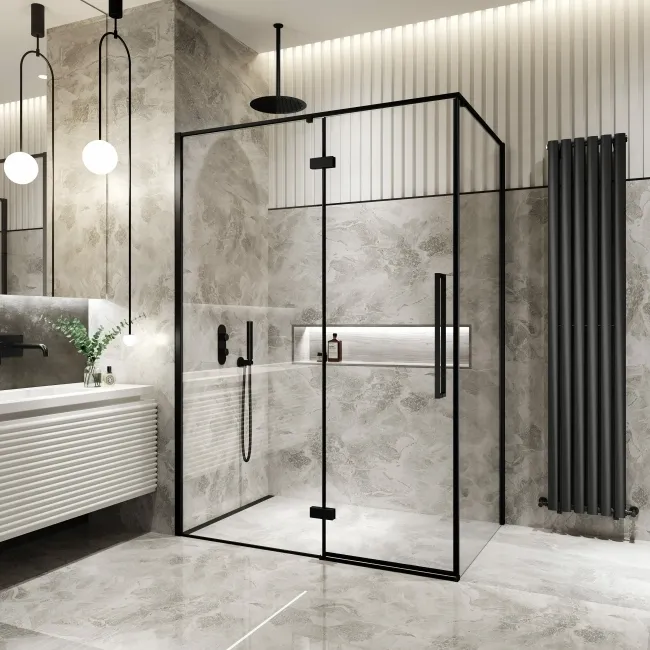 Helsinki Matt Black Premium Easy Clean 8mm Hinged Shower Enclosure 1400x800mm
