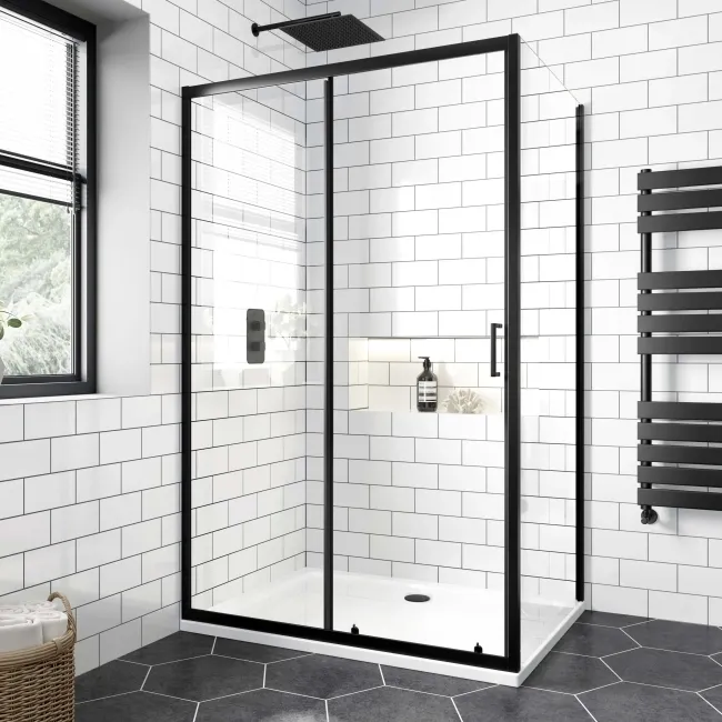 London Matt Black 6mm Sliding Shower Enclosure 1100x700mm