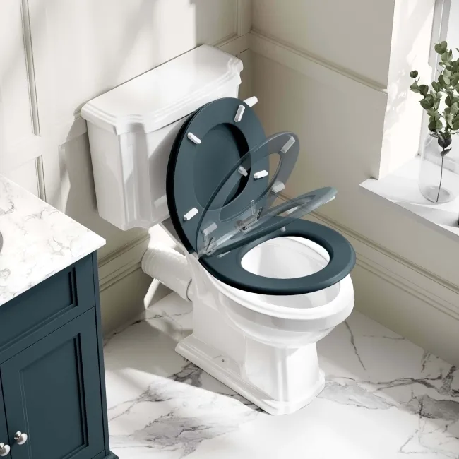 Hudson Traditional Close Coupled Toilet With Inky Blue Wooden Seat