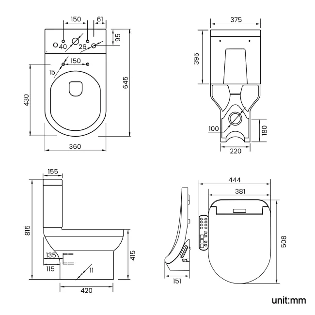 Denver Rimless Close Coupled Toilet With Smart Bidet Seat