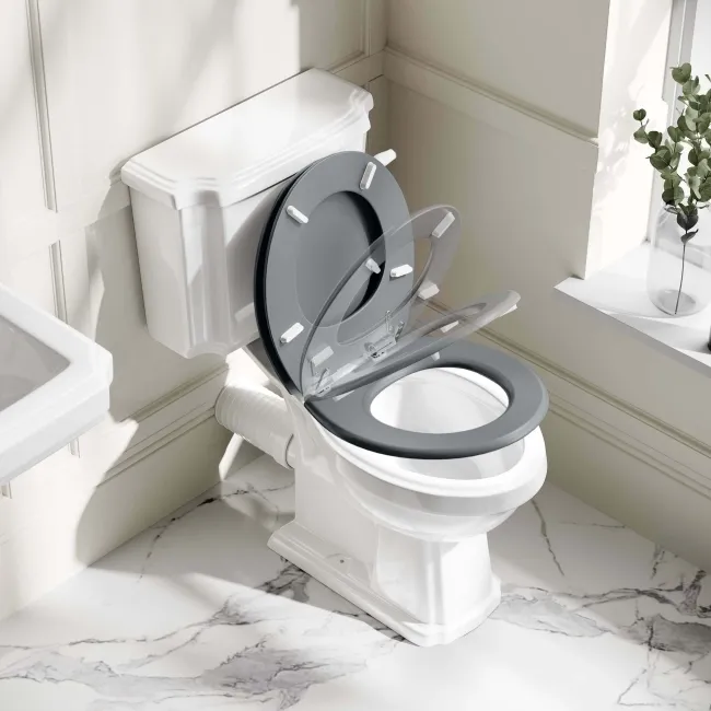 Hudson Traditional Close Coupled Toilet With Dove Grey Seat & Pedestal Basin - Single Tap Hole