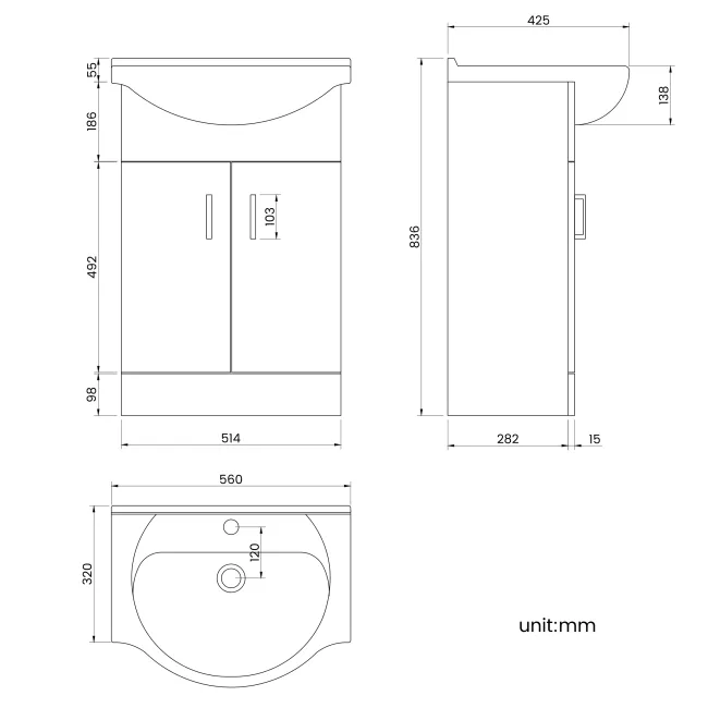 Quartz Stone Grey Vanity with Semi Recessed Basin 550mm