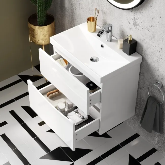 Austin Gloss White Wall Hung Basin Drawer Vanity 600mm