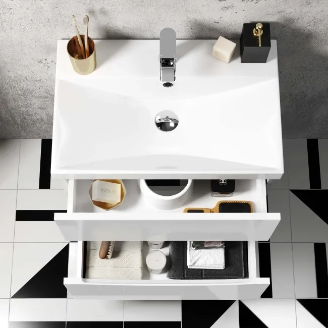 Austin Gloss White Wall Hung Basin Drawer Vanity 600mm
