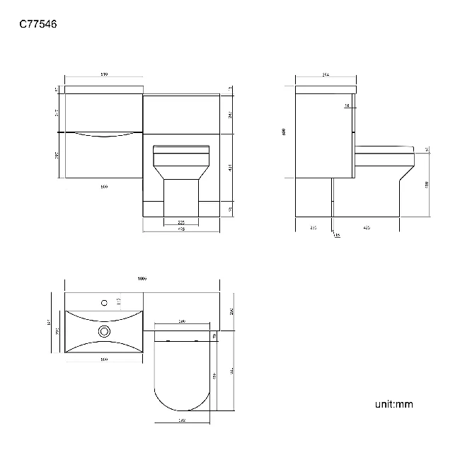 Austin Stone Grey Basin Drawer Vanity 500mm and Denver Back To Wall Toilet Set