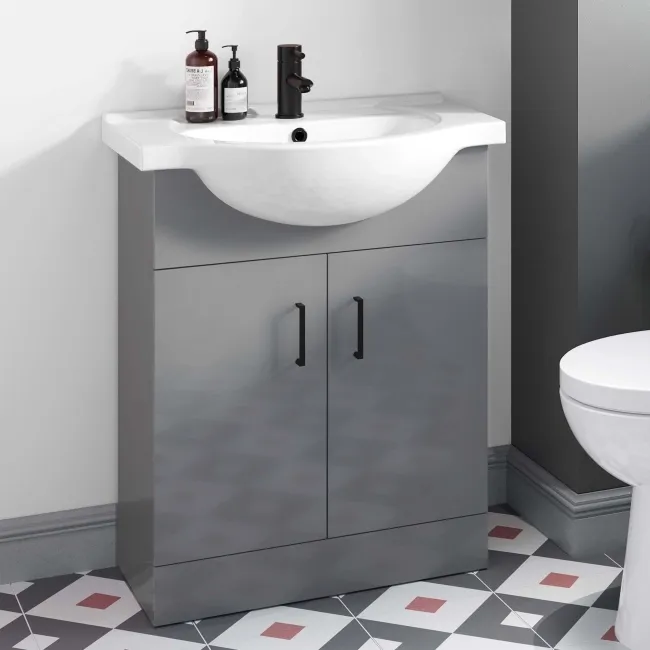 Quartz Stone Grey with Semi Recessed Basin 650mm - Black Accents