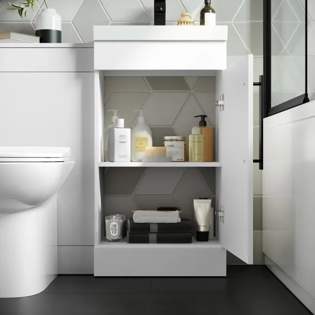 Avon Gloss White Combination Vanity Basin and Aruba Toilet 950mm - Black Accents