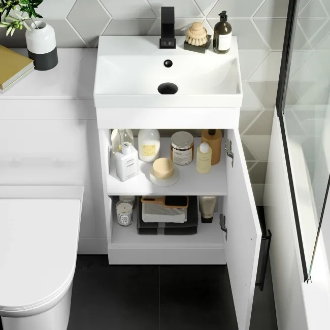Avon Gloss White Combination Vanity Basin and Aruba Toilet 950mm - Black Accents