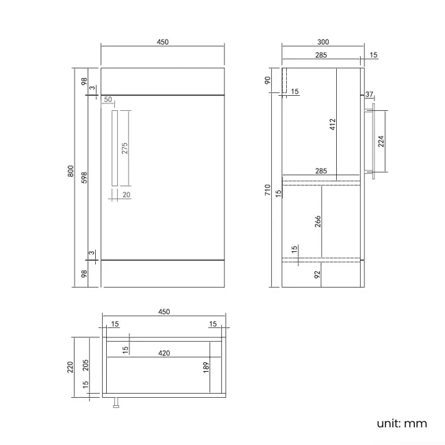 Avon Stone Grey Combination Vanity Basin and Miami Toilet 950mm - Black Accents