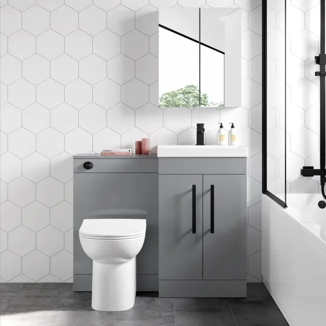 Avon Stone Grey Combination Vanity Basin and Aruba Toilet 1000mm - Black Accents