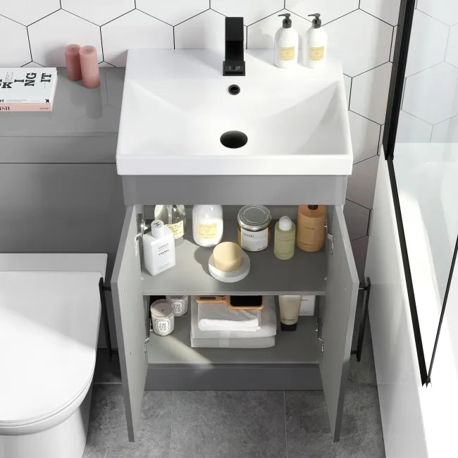 Avon Stone Grey Combination Vanity Basin and Aruba Toilet 1000mm - Black Accents