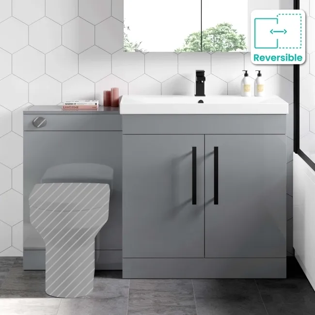 Avon Stone Grey Basin Vanity and Back To Wall Unit 1300mm - Black Accents