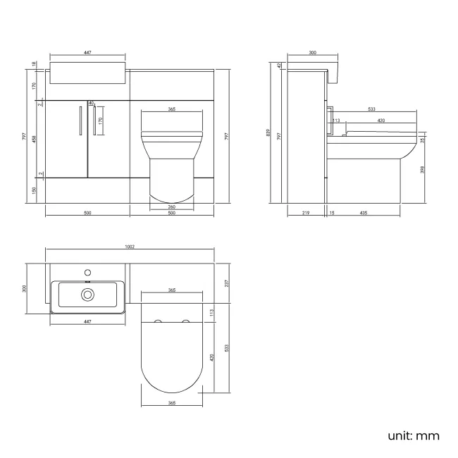 Harper Charcoal Elm Combination Vanity Basin & Miami Toilet 1000mm - Black Accents