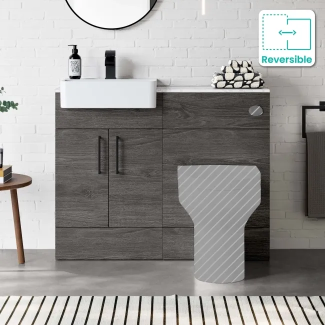 Harper Charcoal Elm Basin Vanity with Marble Top & Back To Wall Unit 1000mm - Black Accents