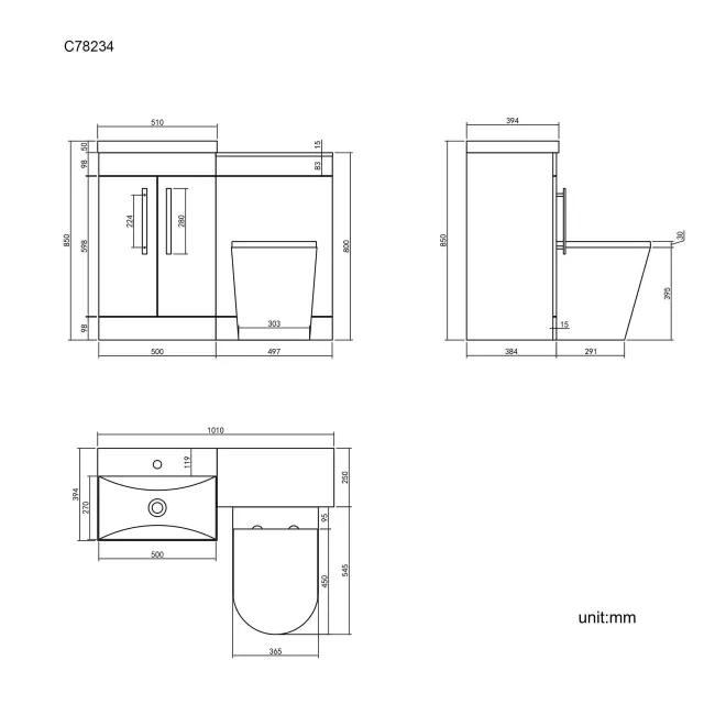 Avon Stone Grey Combination Vanity Basin and Boston Toilet 1000mm