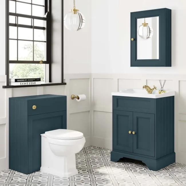Lucia Inky Blue Basin Vanity 630mm - Brushed Brass Accents