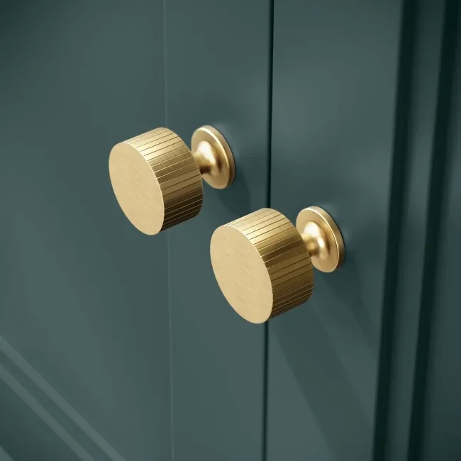 Lucia Midnight Green Cabinet with Oak Effect Top 1200mm (Excludes Counter Top Basins) - Brushed Brass Accents