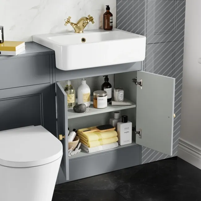Monaco Dove Grey Combination Vanity Basin and Boston Toilet 1200mm - Brushed Brass Accents