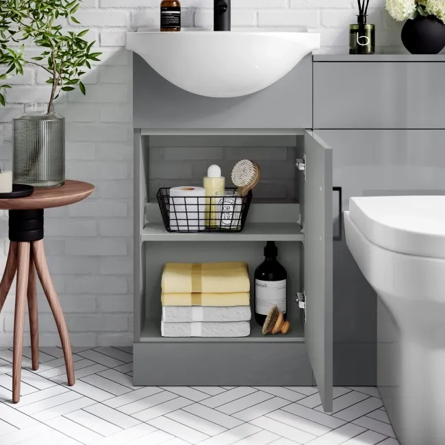 Quartz Stone Grey Combination Vanity Basin and Denver Toilet 950mm - Black Accents