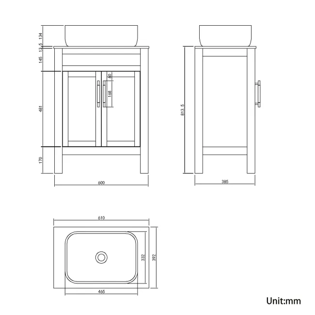 Bermuda Midnight Green Vanity with Marble Top & Curved Counter Top Basin 600mm - Brass Knurled Handles