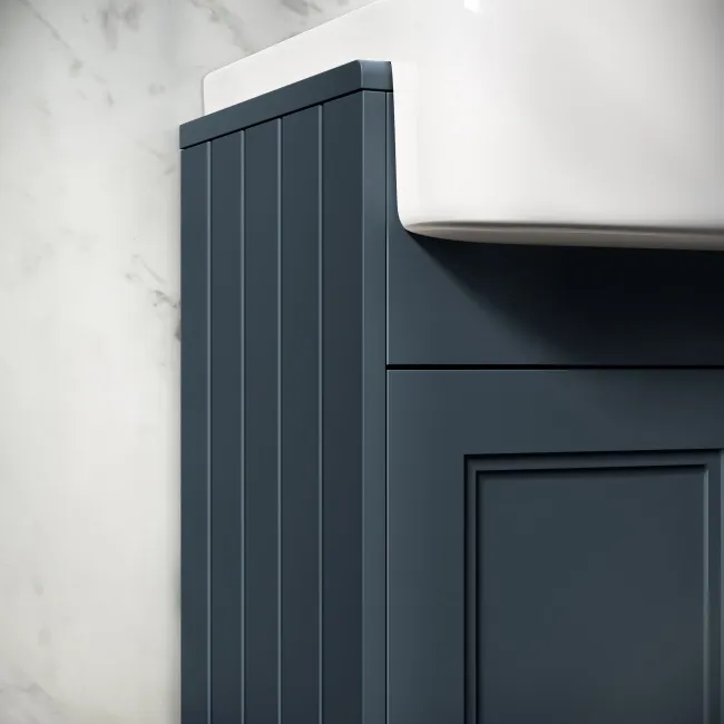 Monaco Inky Blue Basin Vanity and Back To Wall Unit 1500mm (Excludes Pan & Cistern) - Brass Knurled Handles