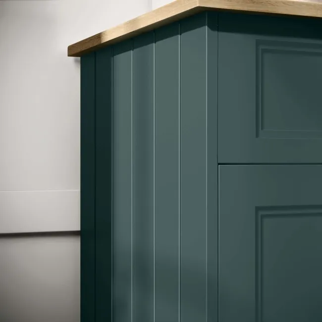 Lucia Midnight Green Cabinet with Oak Effect Top 1200mm (Excludes Counter Top Basins) - Brass Knurled Handles