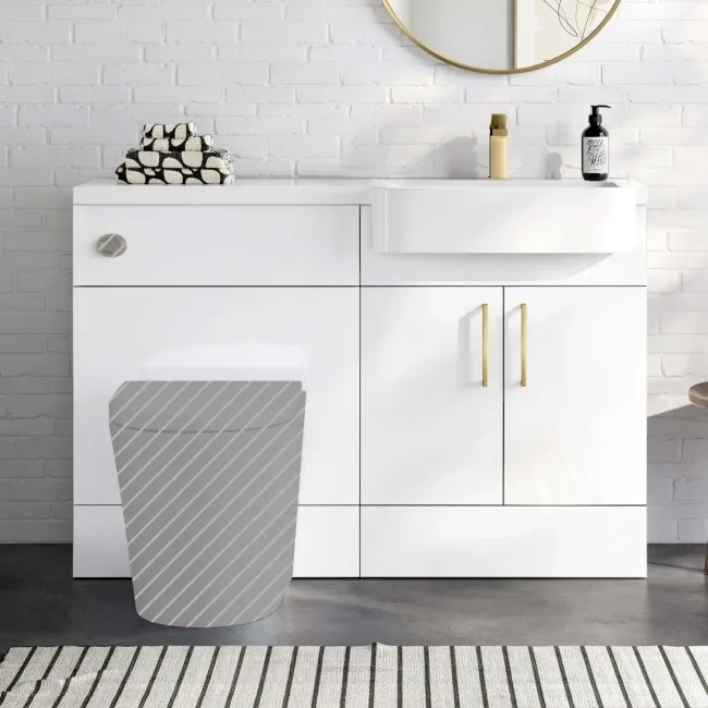 Harper Gloss White Basin Vanity and Back To Wall Toilet Unit 1200mm (Excludes Toilet)- Brushed Brass Accents - Right Handed