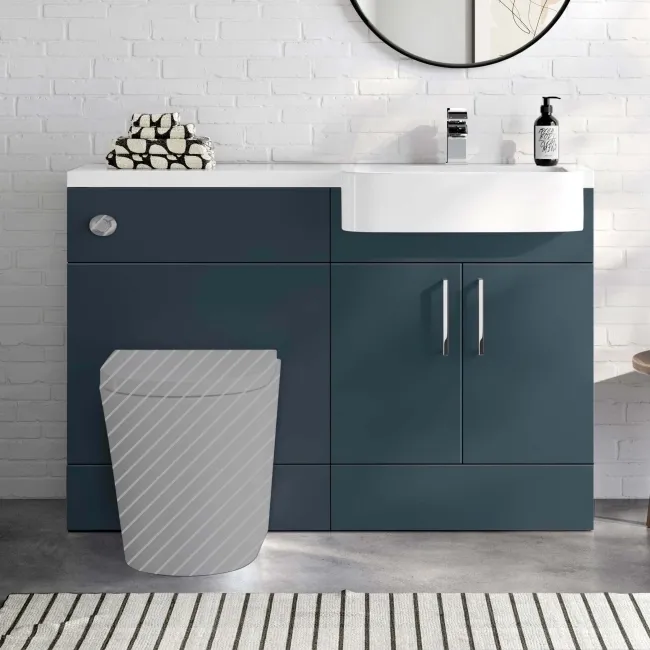 Harper Navy Blue Basin Vanity and Back To Wall Toilet Unit 1200mm (Excludes Toilet) - Right Handed