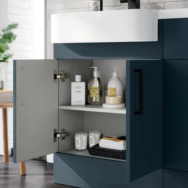 Harper Navy Blue Combination Vanity Basin and Tucson Toilet 1200mm - Black Accents - Left Handed