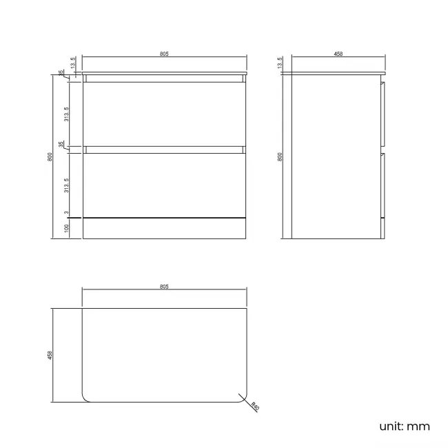 Corsica Inky Blue Drawer Vanity with Marble Top 800mm - Excludes Counter Top Basin