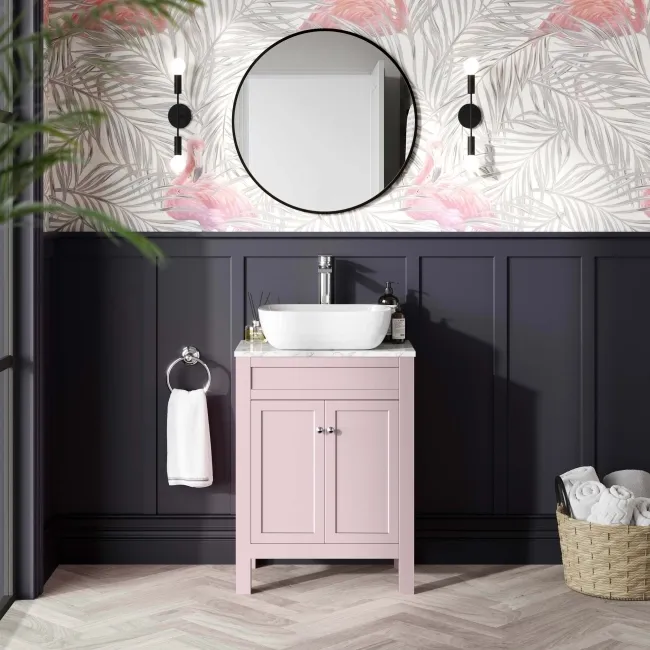 Bermuda Cashmere Pink Vanity with Marble Top & Curved Counter Top Basin 600mm
