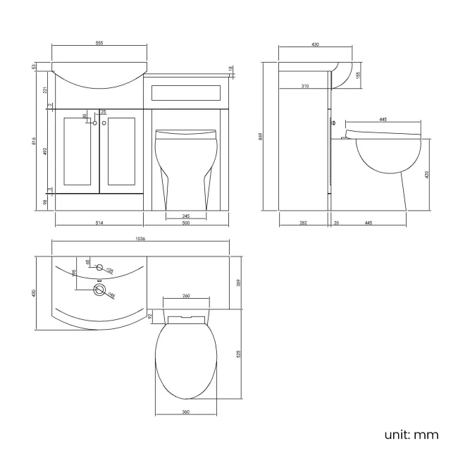 Capri Navy Blue Combination Vanity Basin and Austin Toilet 1050mm - Chrome Handles