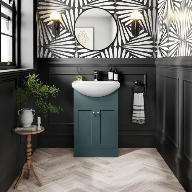 Capri Mystic Green Vanity with Semi Recessed Basin 550mm - Brushed Handles