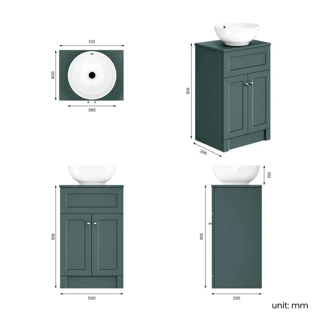 Milos Mystic Green Vanity with Mesa Basin 500mm - Chrome Handles