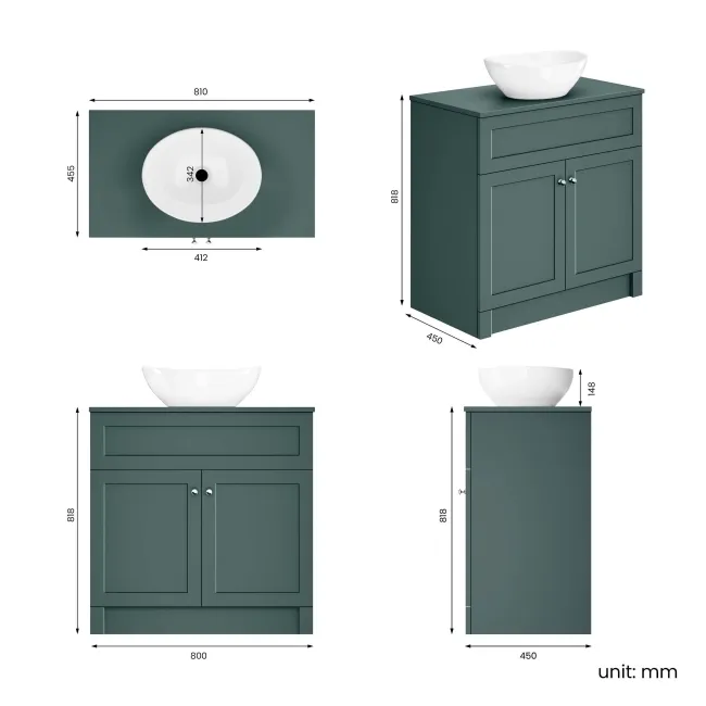 Milos Mystic Green Vanity with Oval Basin 800mm - Chrome Handles
