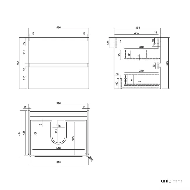 Corsica Tungsten Grey Wall Hung Drawer Vanity with Marble Top & Marin Basin 600mm