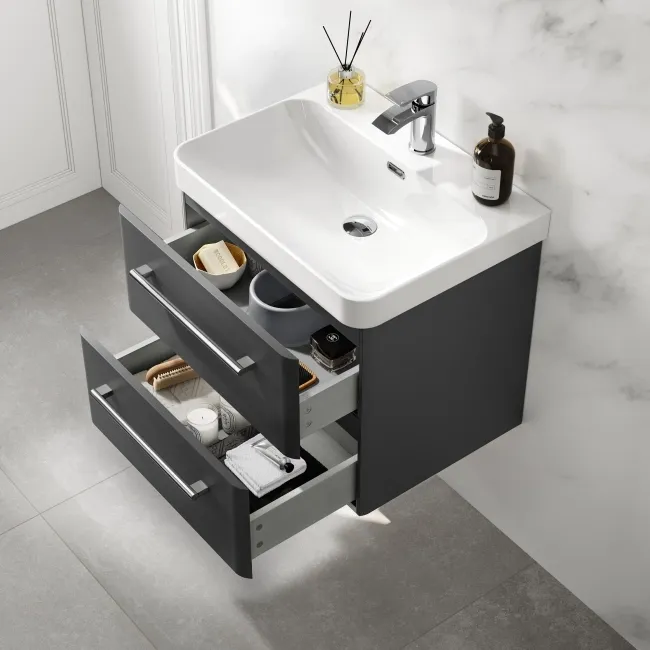 Omaha Slate Grey Wall Hung Basin Drawer Vanity 600mm