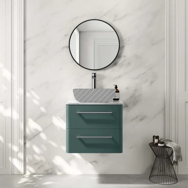 Omaha Mystic Green Wall Hung Drawer Vanity with Marble Top 600mm - Excludes Counter Top Basin