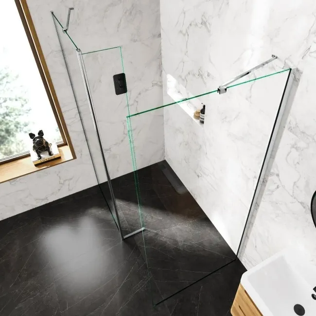 Copenhagen Easy Clean 8mm Walk In Shower Enclosure 800mm & 900mm Glass with Pivotal Return Panel